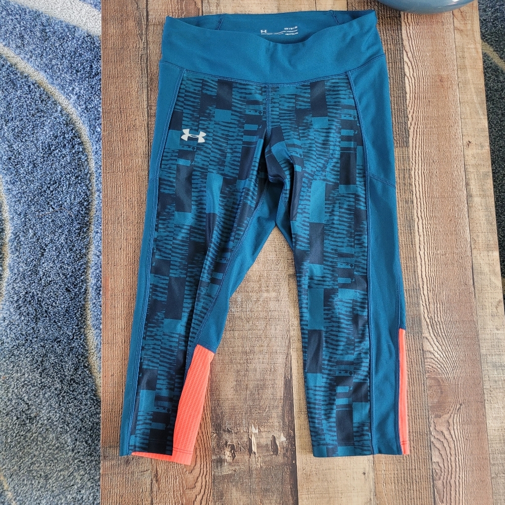 Under Armour Teal and Orange Active Leggings, Womens Medium, Capri Length